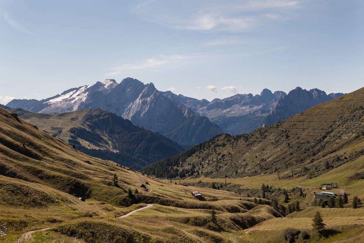 Marmolada massif views from the Sassopiatto and Sassolungo Hike in Dolomites, Italy