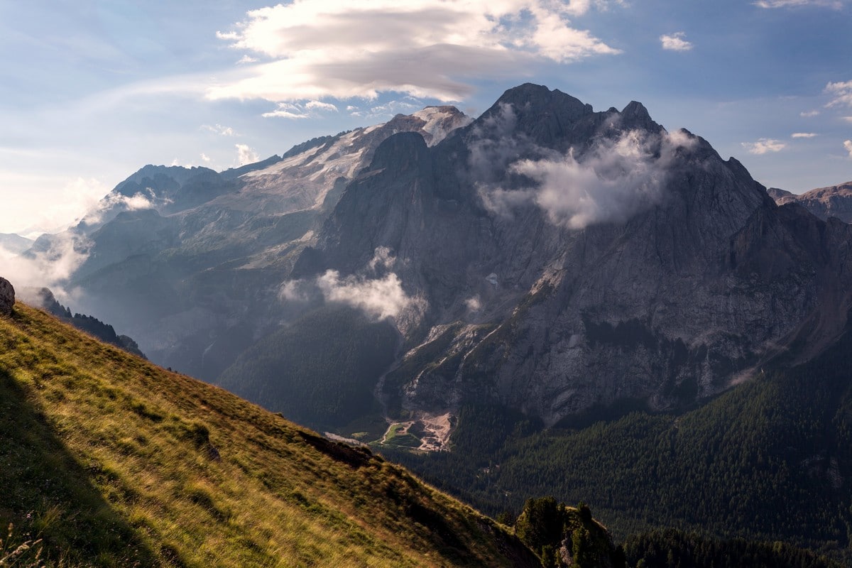 Marmolada and it's glaciers from the Viel del Pan Marmolada Hike in Dolomites, Italy