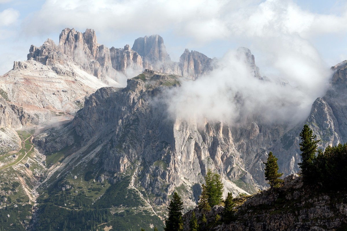 Le Tofane views from the Nuvolau Hike in Dolomites, Italy