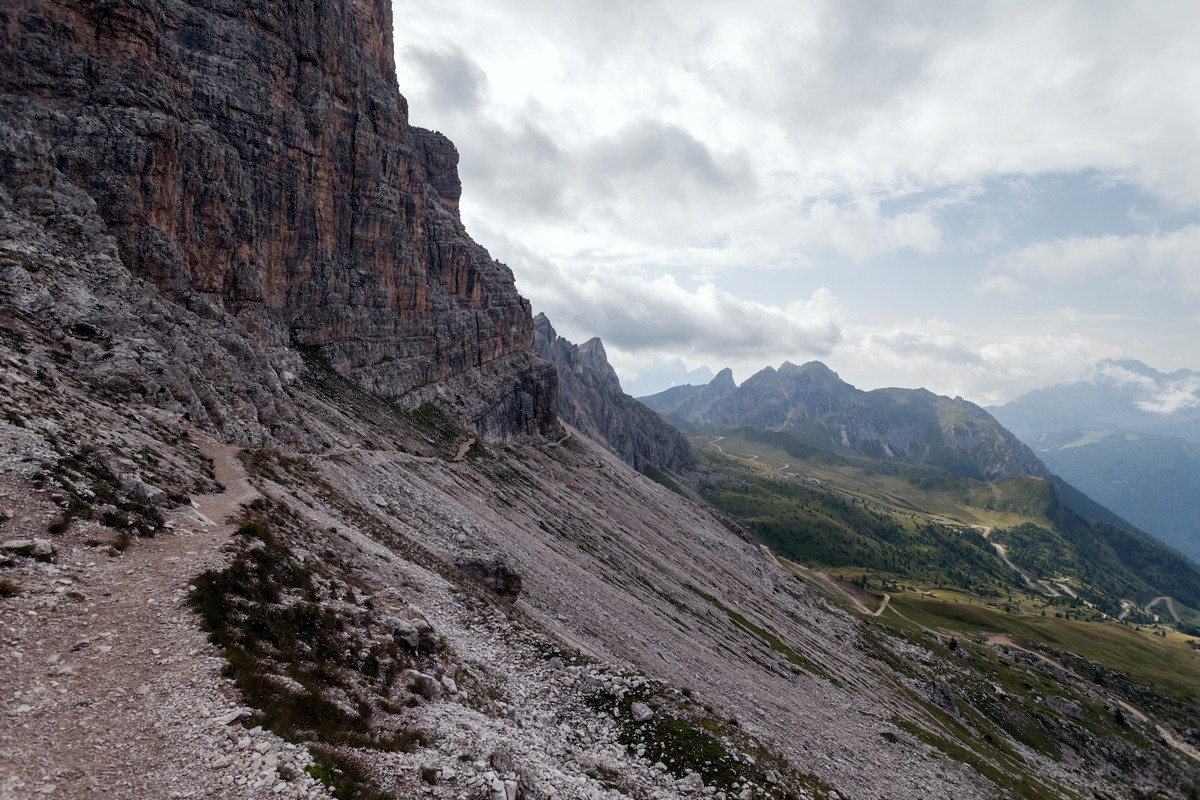 The trail under the Averau on the Nuvolau Hike in Dolomites, Italy