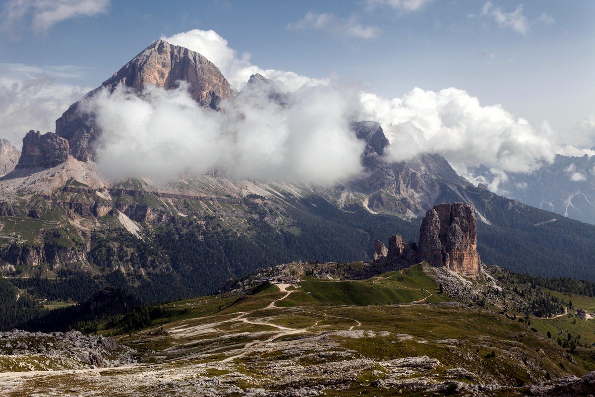 Cinque Torri and La Tofana di Rozes views from the Nuvolau Hike in Dolomites, Italy