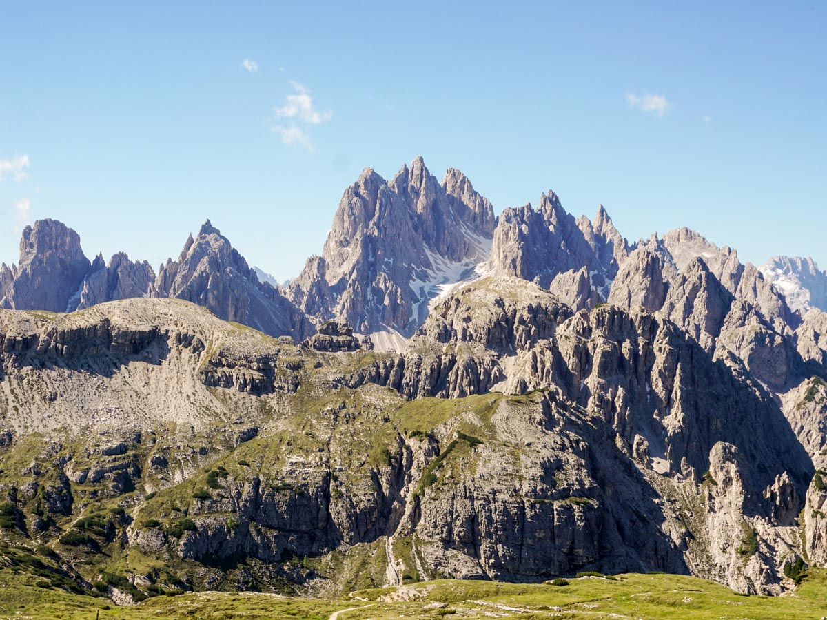 Beginning of the trail views on the Tre Cime di Lavaredo Hike in Dolomites, Italy