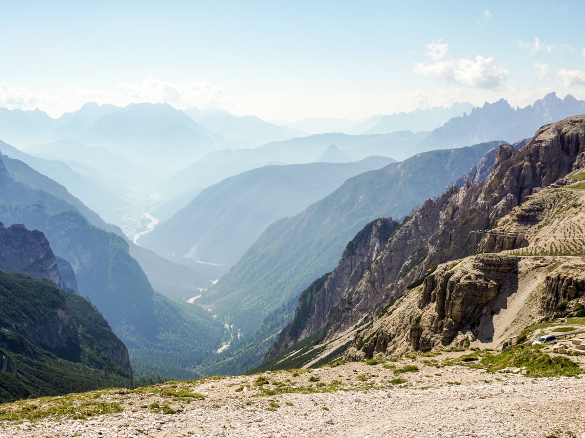 View of Dolomites on the Tre Cime di Lavaredo Hike in Dolomites, Italy