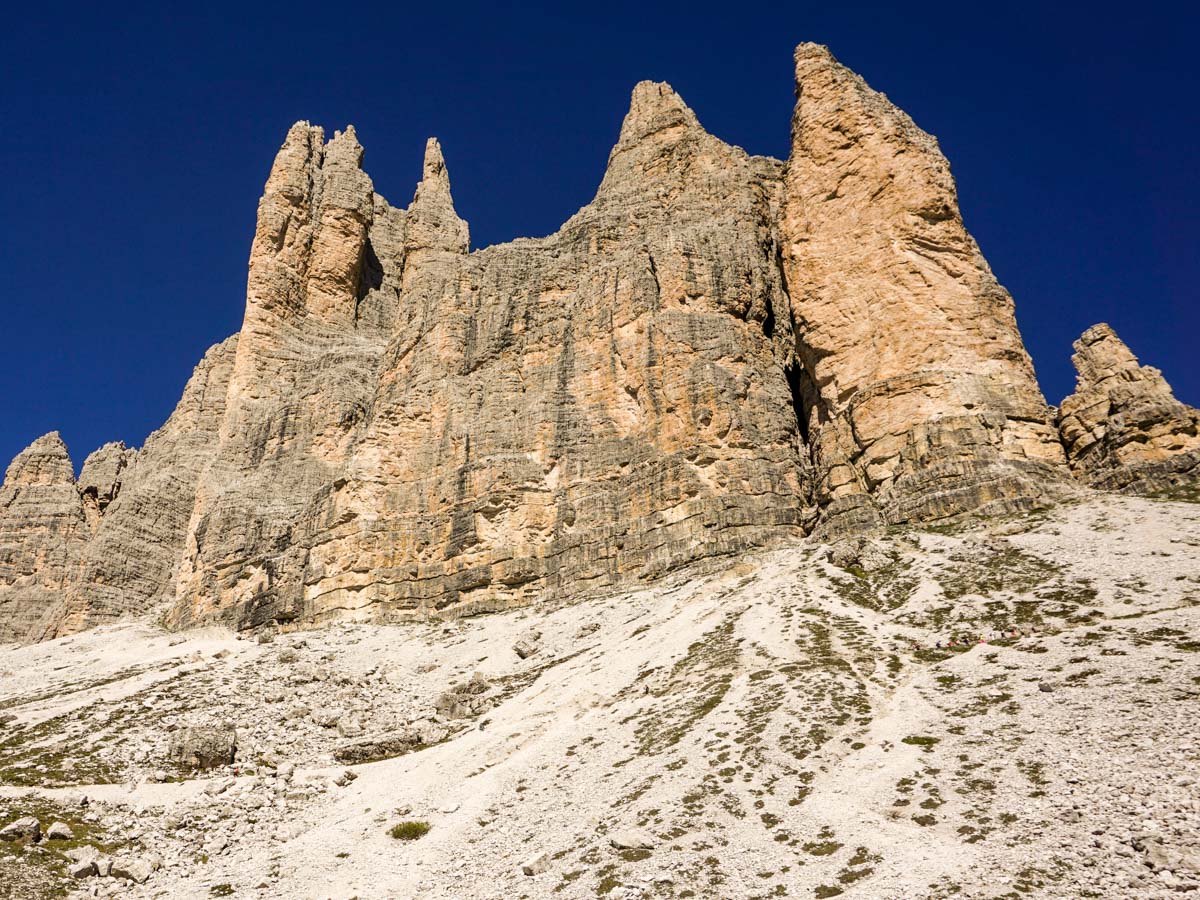 View of the Tre Cime di Lavaredo Hike in Dolomites, Italy