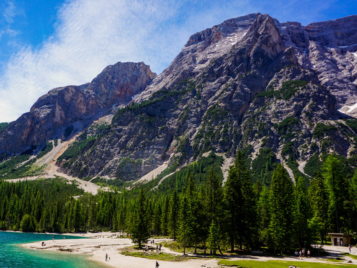 A fun beach day on Lago di Braies Hike in Dolomites, Italy