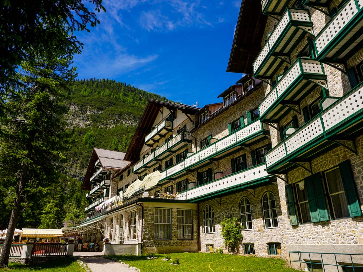Hotel Lago di Braies on the Lago di Braies Hike in Dolomites, Italy