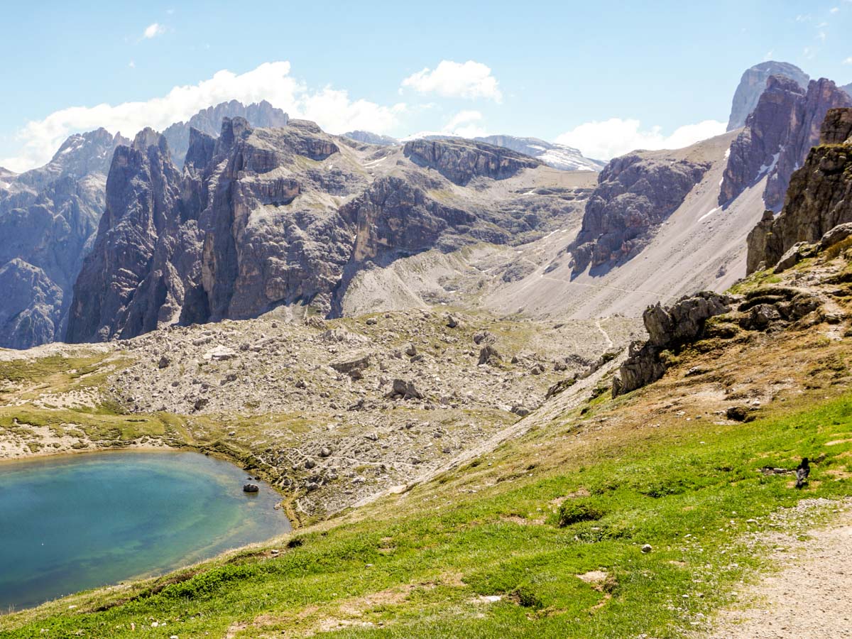 Beautiful lake on the Tre Cime di Lavaredo Hike in Dolomites, Italy