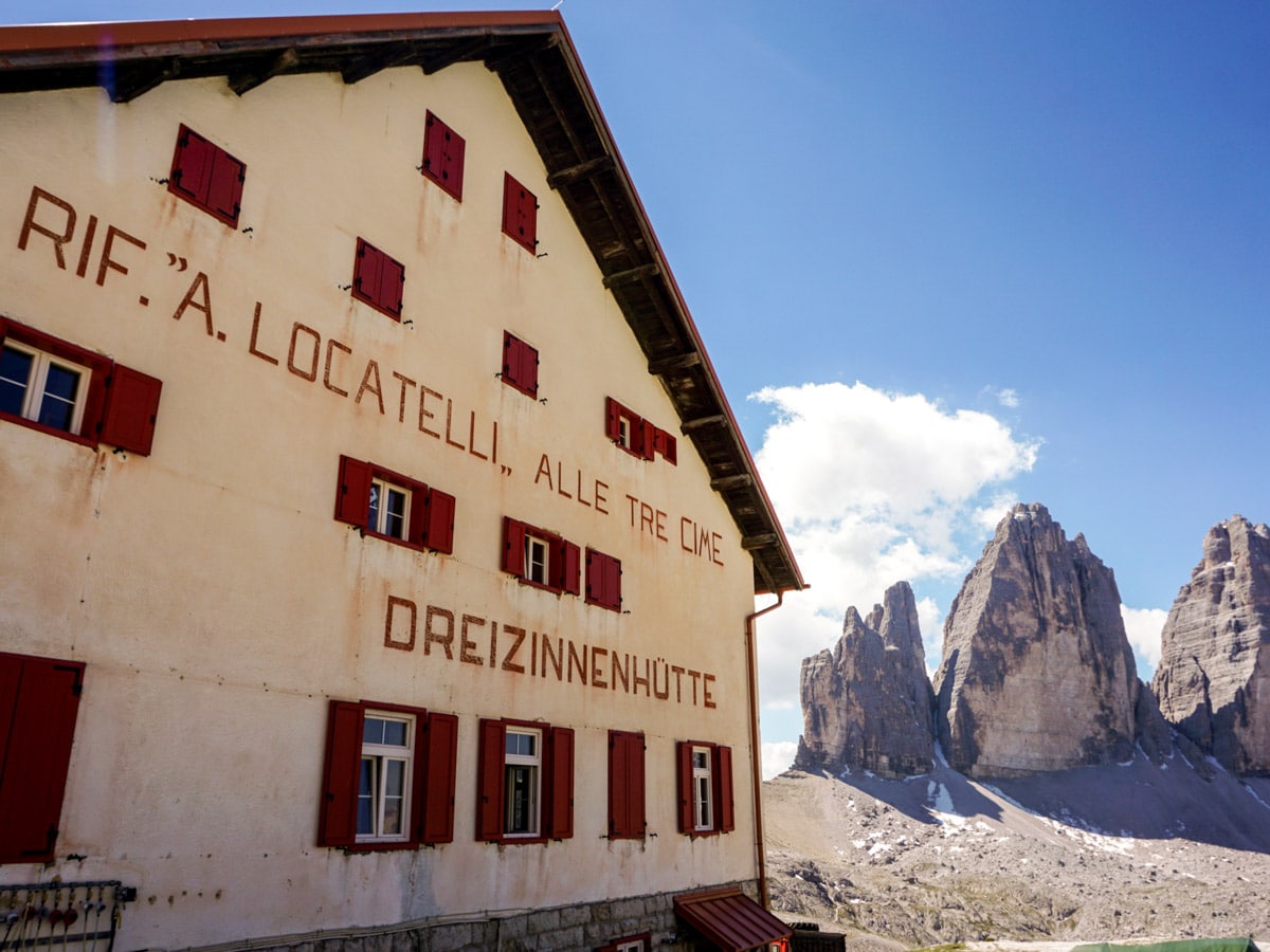 Rifugio Locatelli with Tre Cime on the Tre Cime di Lavaredo Hike in Dolomites, Italy