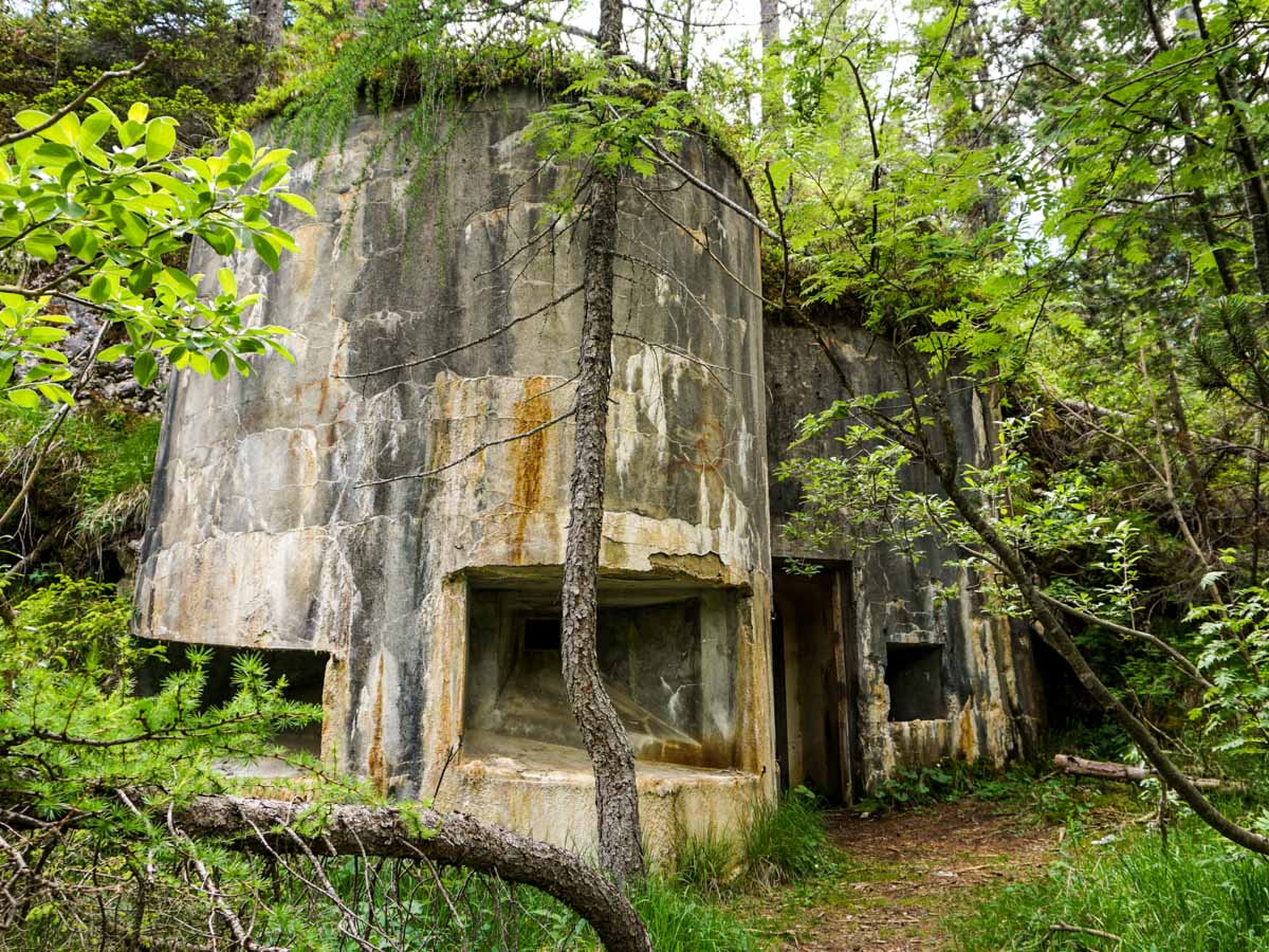 Old WWI bunkers on the Lago di Sorapiss Hike in Dolomites, Italy