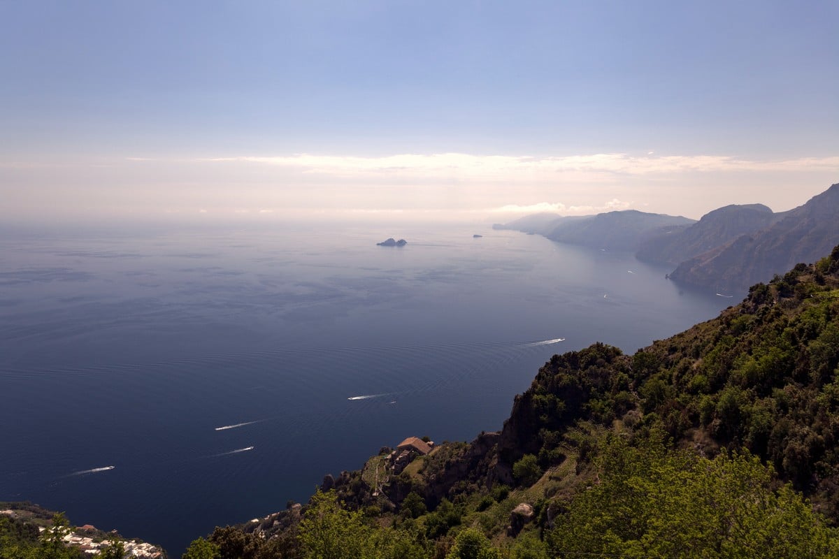 Amalfi Coast and Li Galli islands from the High Path of the Gods Hike in Amalfi Coast