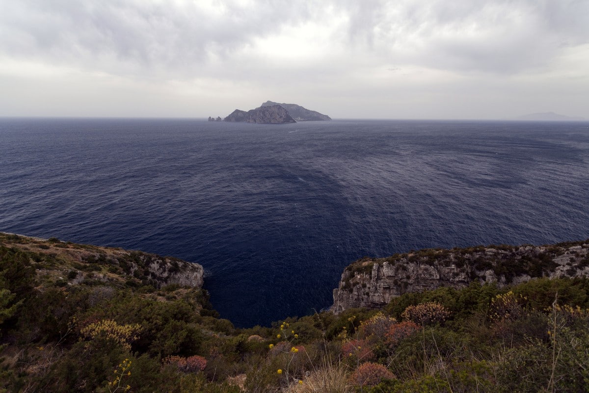Capri Island from the Punta Campanella Hike in Amalfi Coast, Italy