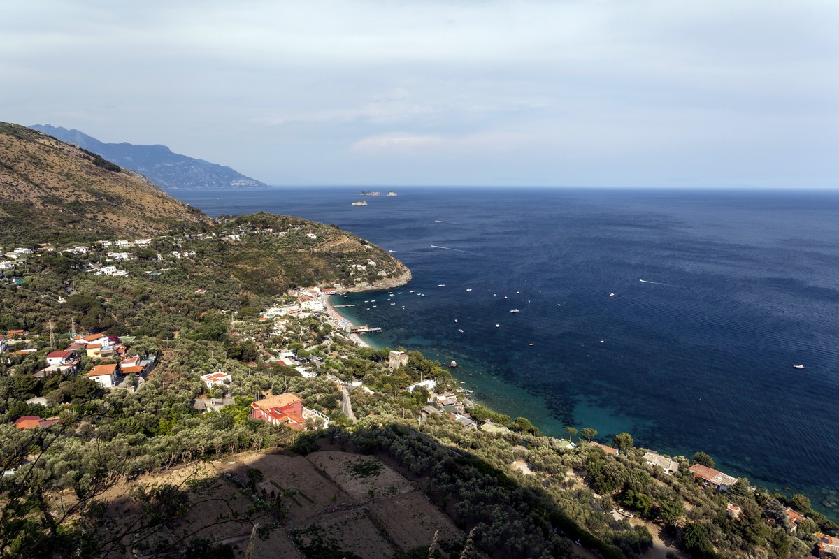 View of Marina del Cantone from the Bay of Ieranto Hike in Amalfi Coast, Italy