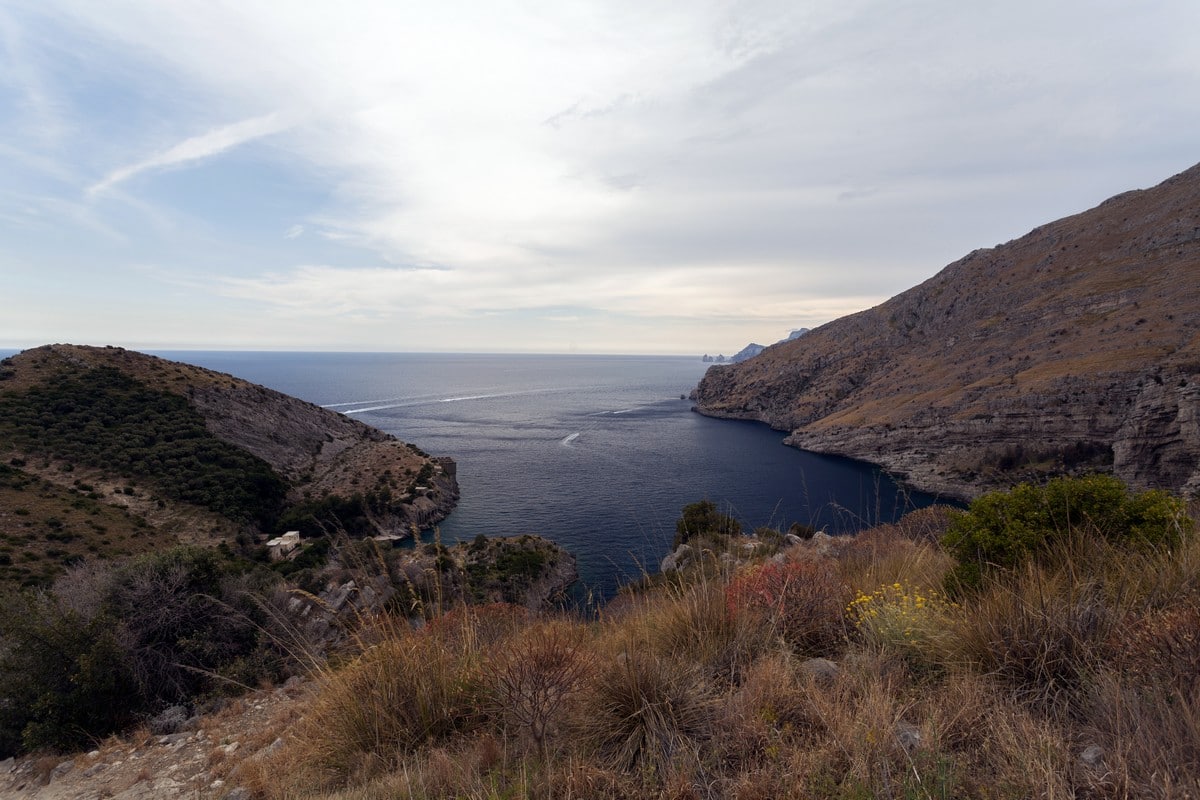 Bay of Ieranto hiking trail in Amalfi Coast, Italy