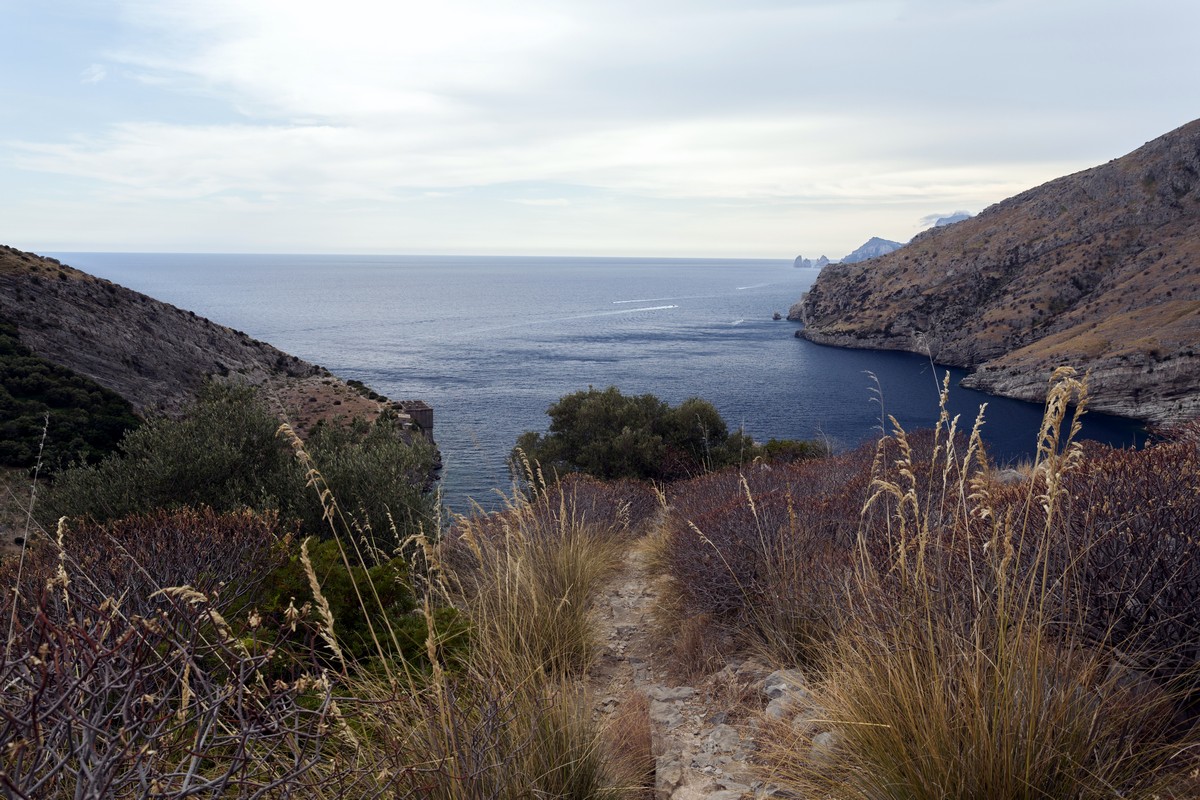 The trail of the Bay of Ieranto Hike in Amalfi Coast, Italy