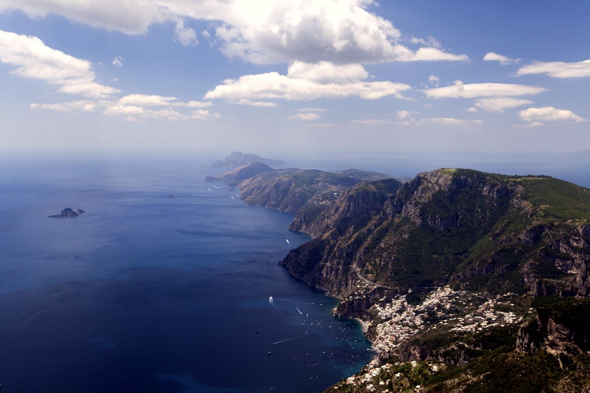 Amalfi Coast and Capri from the Circuit of Tre Calli Hike in Amalfi Coast, Italy