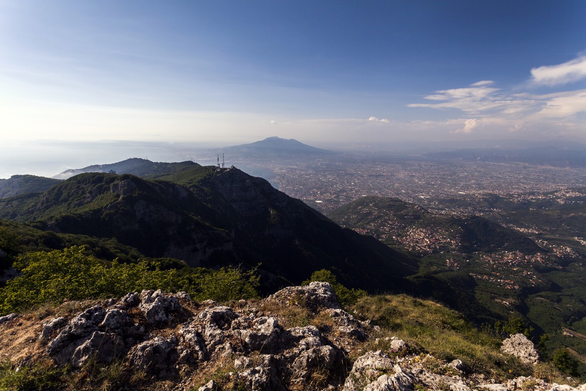 The Vesuvius and the Gulf of Naples from the Monte Molare Hike in Amalfi Coast, Italy