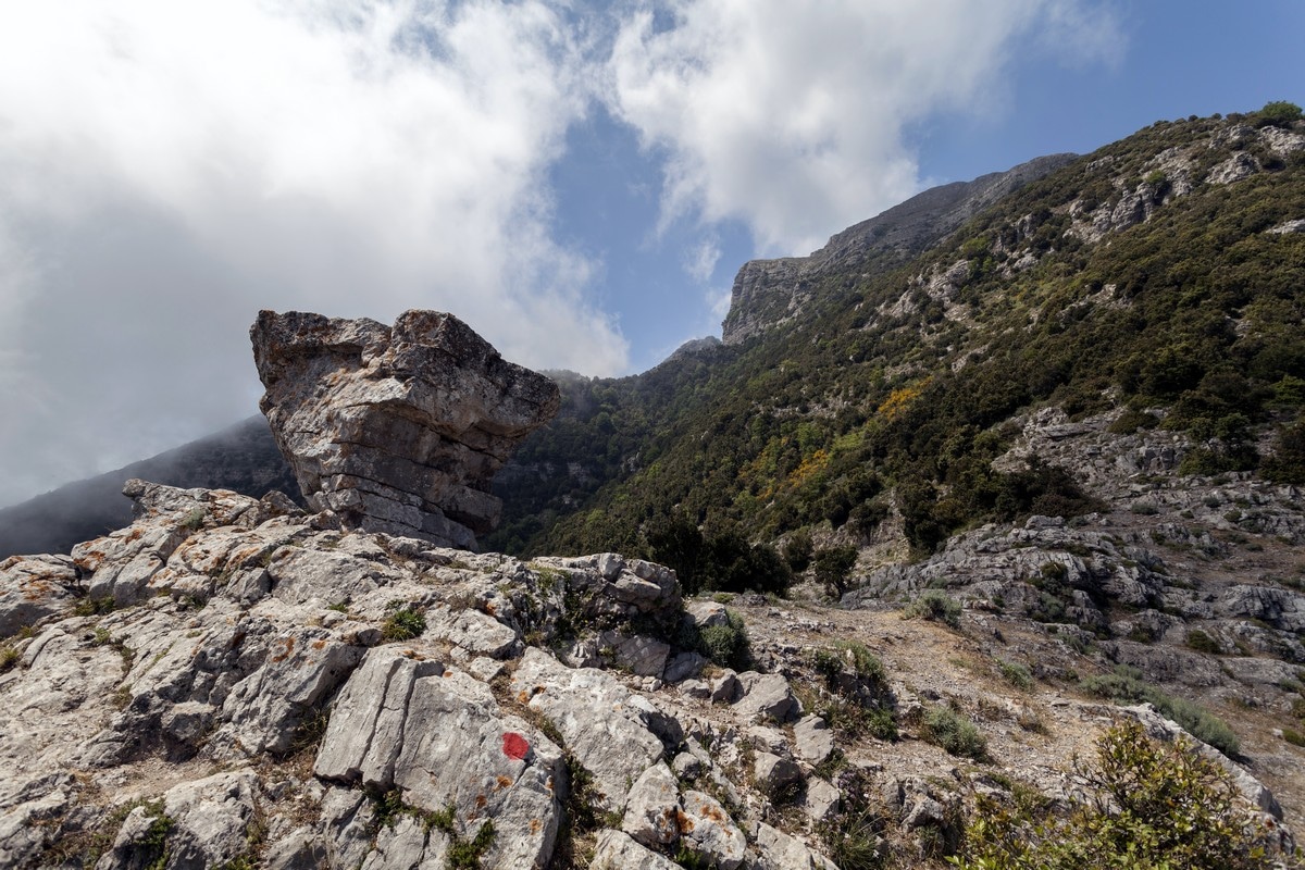 Capomuro rock formation from the Monte Canino Hike in Amalfi Coast, Italy