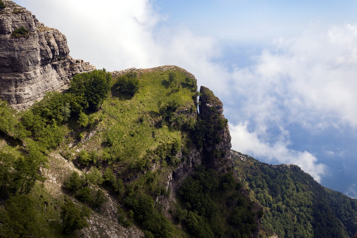 The Mount Catello and the broken rock from the Monte Canino Hike in Amalfi Coast, Italy