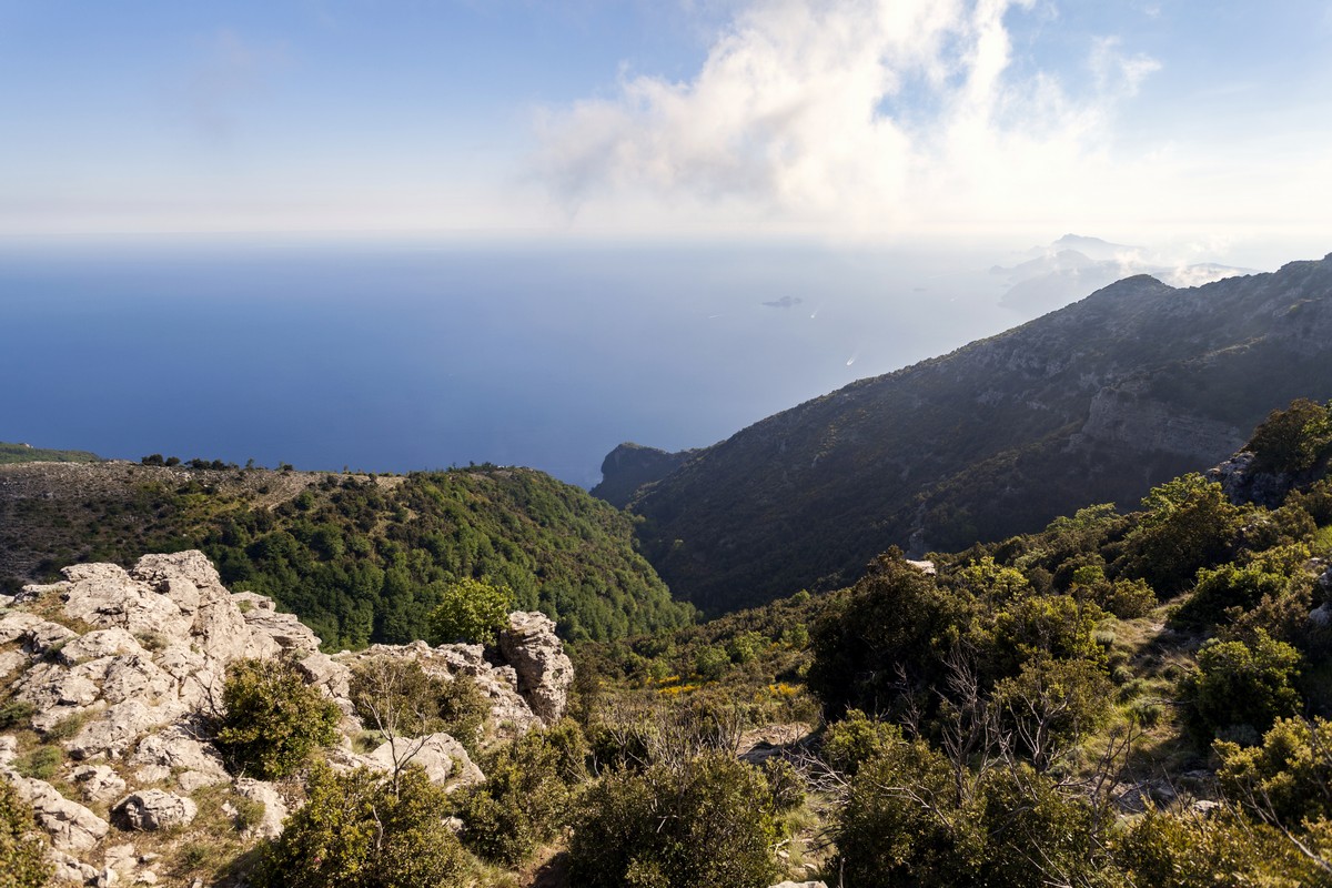 Top of the mountain view of the Monte Canino Hike in Amalfi Coast, Italy