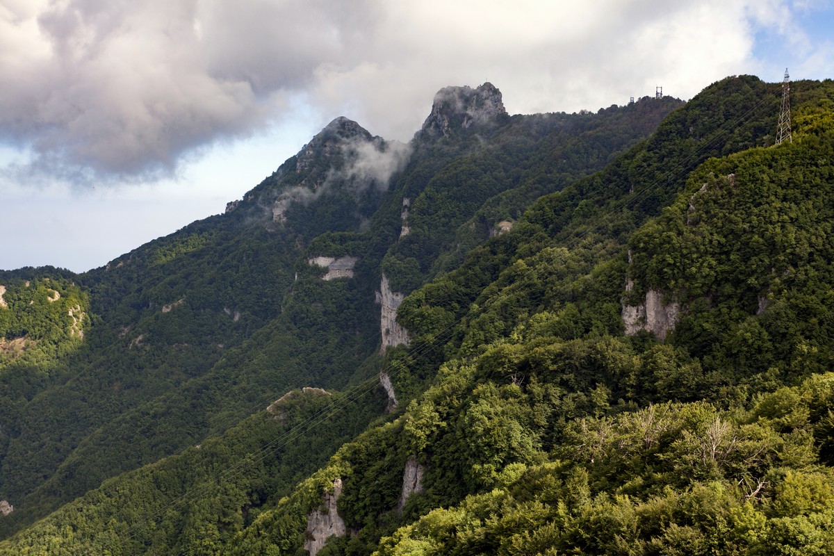 View of Monte Molare and Monte Canino from the Ring of Faito Hike in Amalfi Coast, Italy
