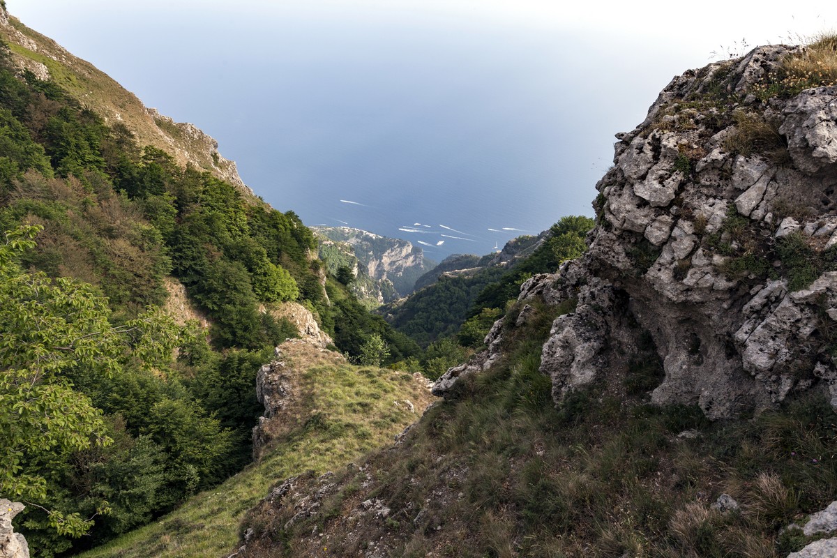 Praiano beach from the Ring of Faito Hike in Amalfi Coast, Italy