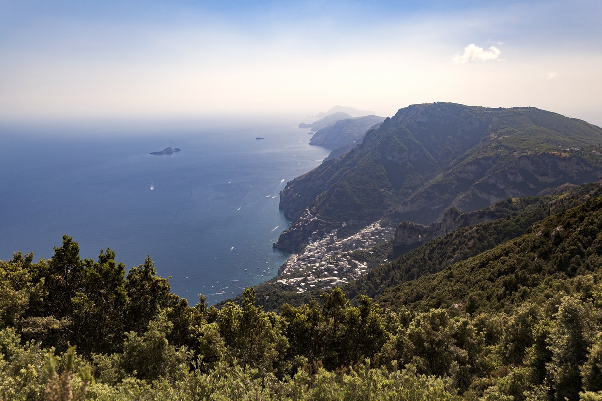 The Amalfi Coast and Positano from the High Path of the Gods Hike in Amalfi Coast, Italy