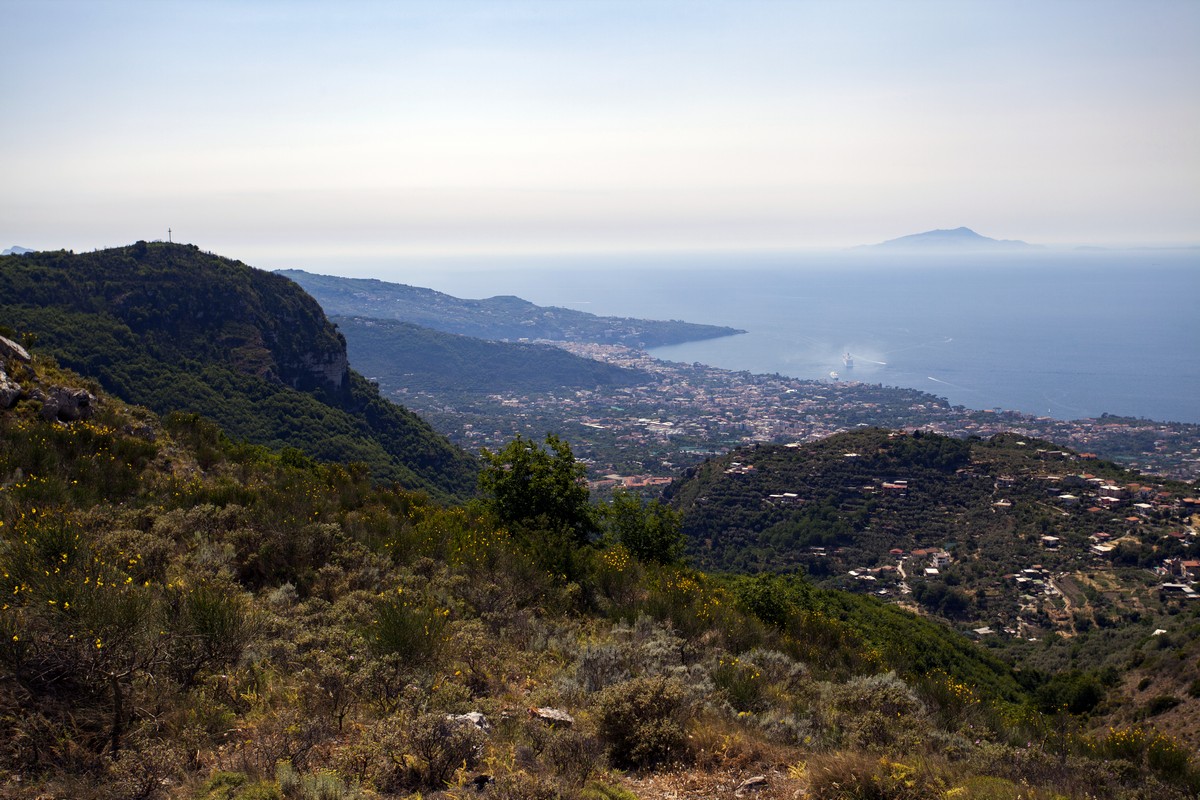 Sorrento and the island of Ischia from the Monte Comune Hike in Amalfi Coast, Italy