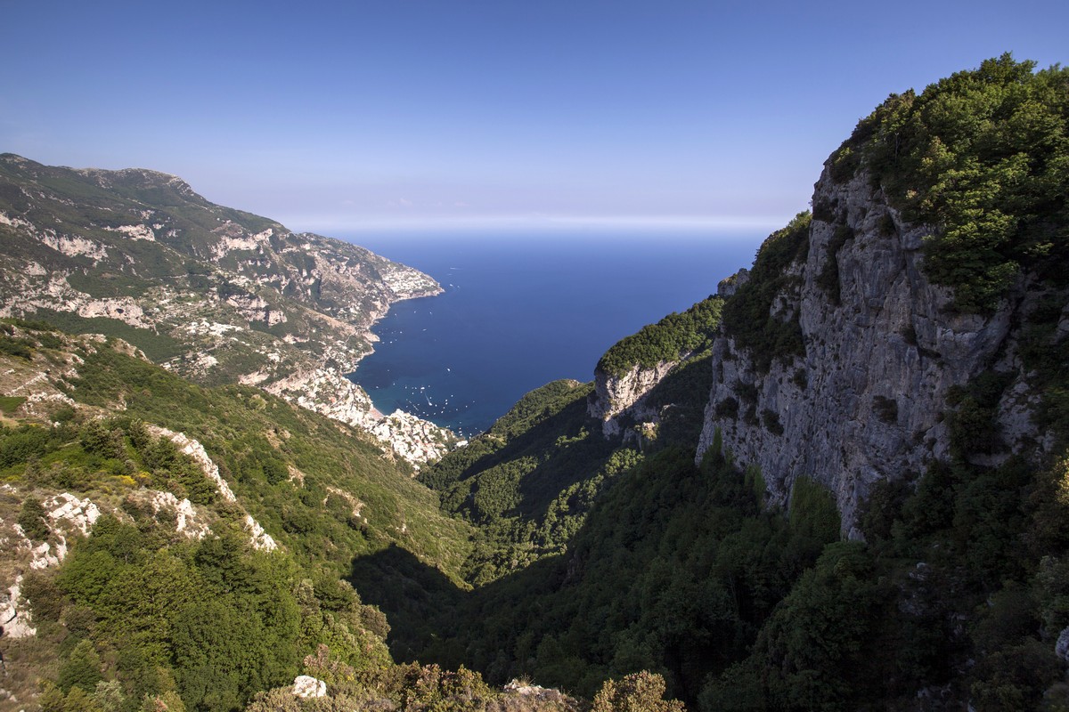 Positano and Praiano from the Monte Comune Hike in Amalfi Coast, Italy