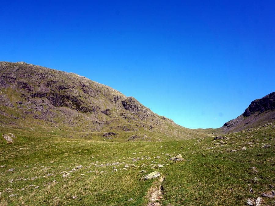 Trail to saddle beside Yewbarrow on the Mosedale Horseshoe Hike in Lake District, England