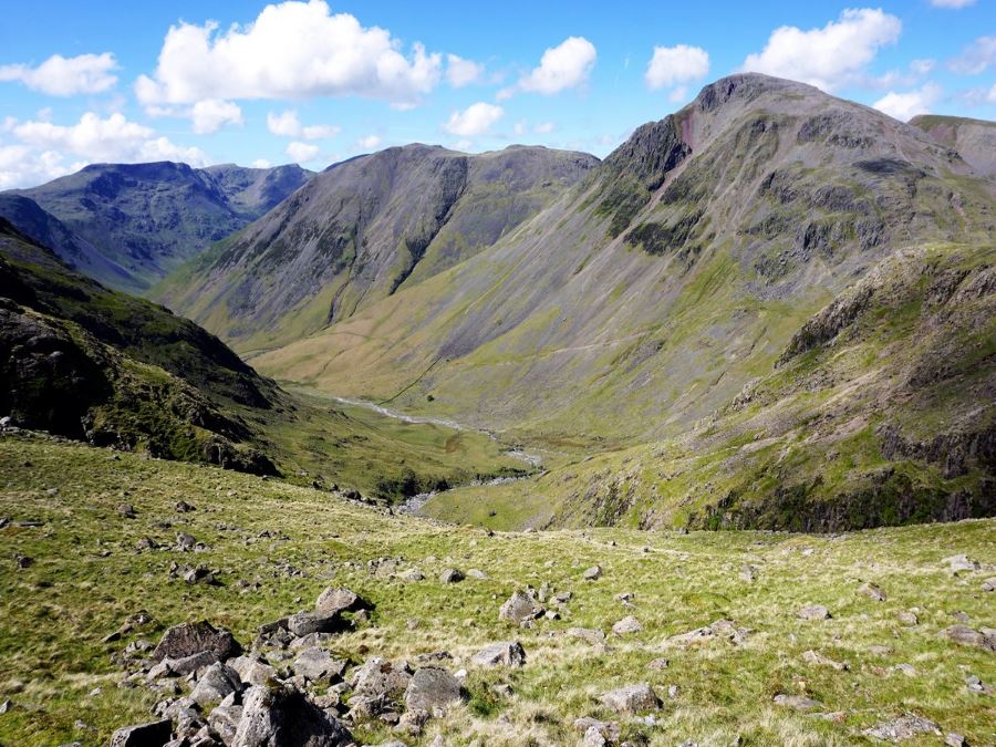 Beautiful valley views from the Scafell Pike Hike in Lake District, England