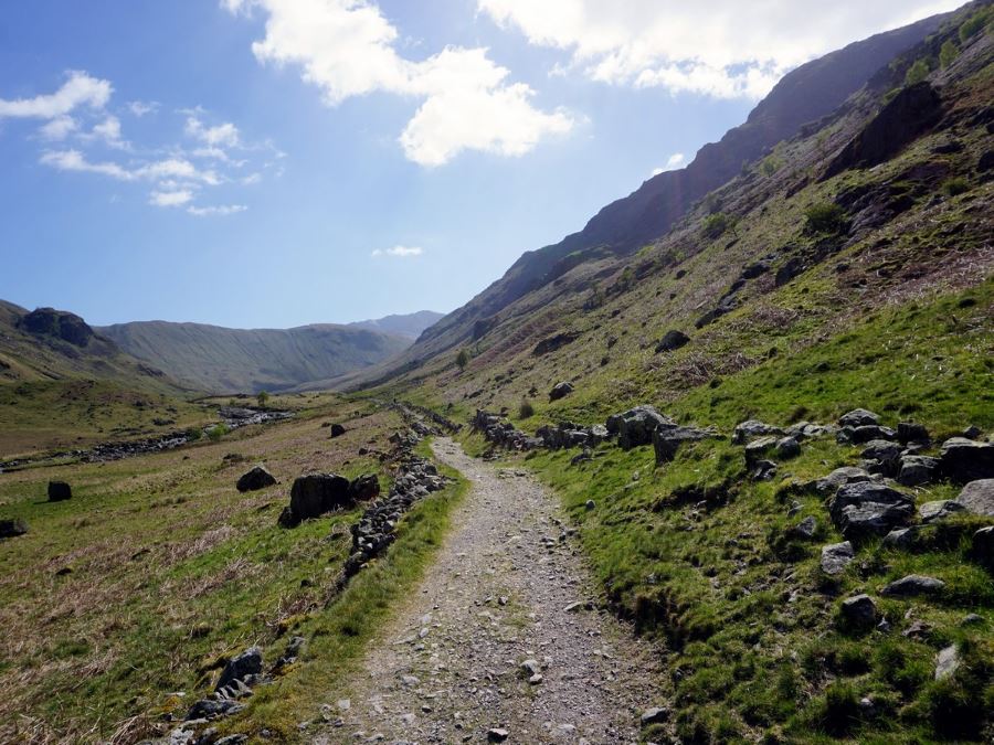 The trail of the Langstrath Valley Hike in Lake District, England