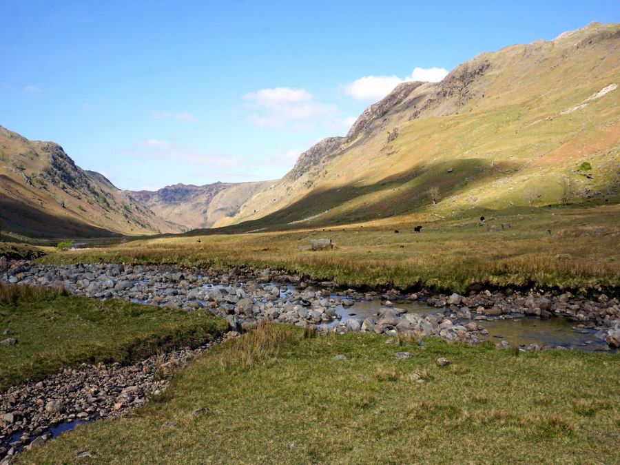 The stream along the Langstrath Valley Hike in Lake District, England