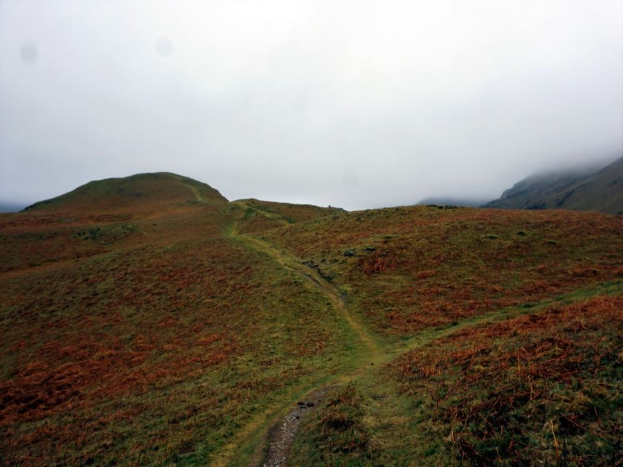 The trail of the Rannerdale Knotts Hike in Lake District, England