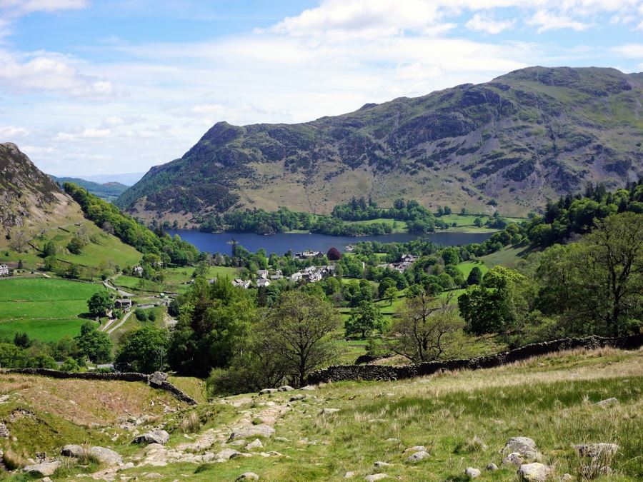 Views of Glenridding from the Helvellyn via Striding and Swirral Edge Hike in Lake District, England