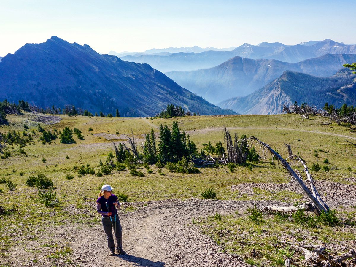Woman hiking on Avalanche Peak Hike in Yellowstone National Park