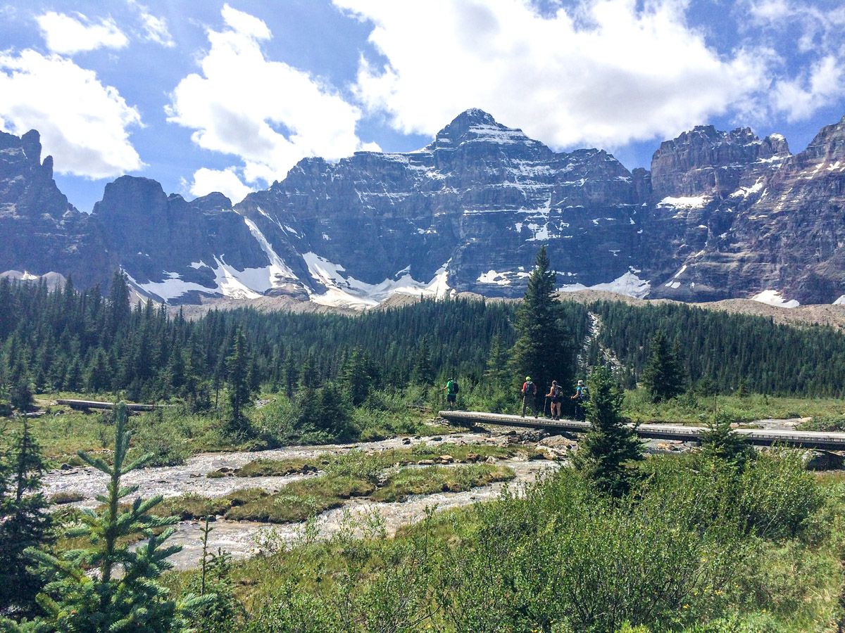 Hikers on the Paradise Valley Circuit Hike near Lake Louise, Banff National Park, Alberta