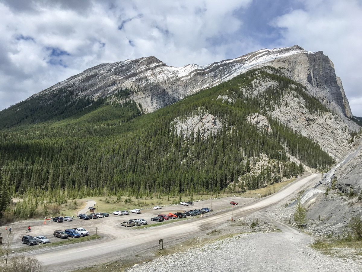 Parking lot on the Ha Ling Peak, Miners Peak & The Three Humps Hike from Canmore, the Canadian Rockies