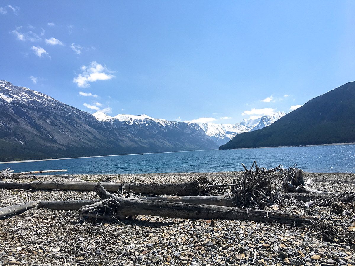 Mountains and the lake on the Aylmer Lookout via Lake Minnewanka Hike near Banff