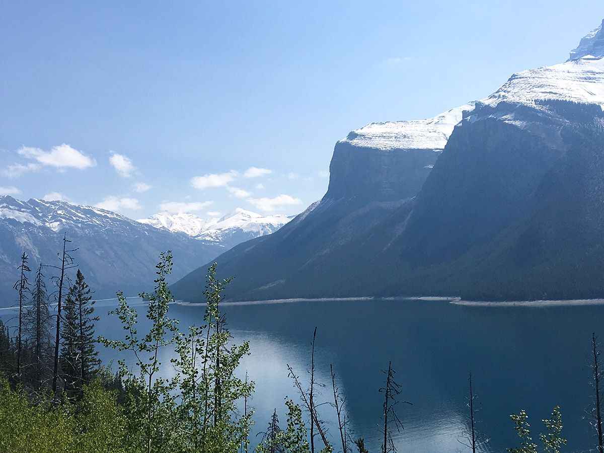 Trail along the lake on the Aylmer Lookout via Lake Minnewanka Hike near Banff