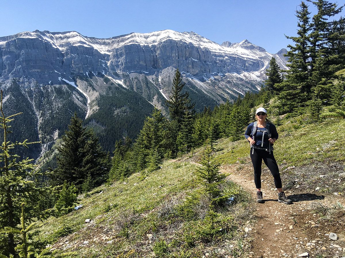 Hiker on the Aylmer Lookout via Lake Minnewanka Hike near Banff