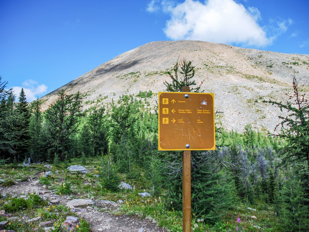 Sign at Mount Fairview Summit Hike in Lake Louise