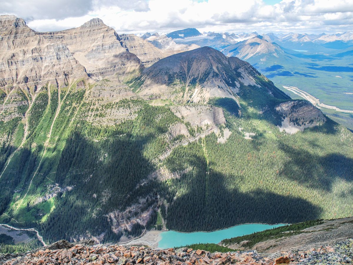 Lake and mountains at Mount Fairview Summit Hike in Lake Louise