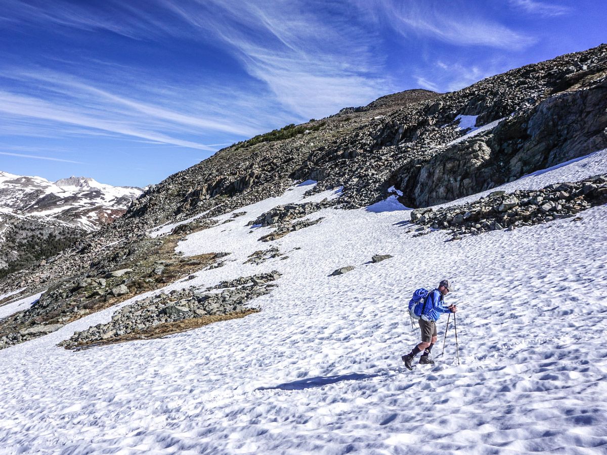 Man hiking at Mount Dana Hike in Yosemite National Park