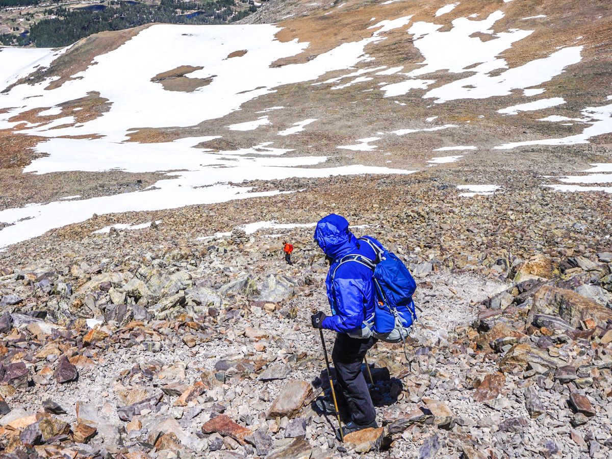 Hiker on Mount Dana trail in Yosemite National Park (California)