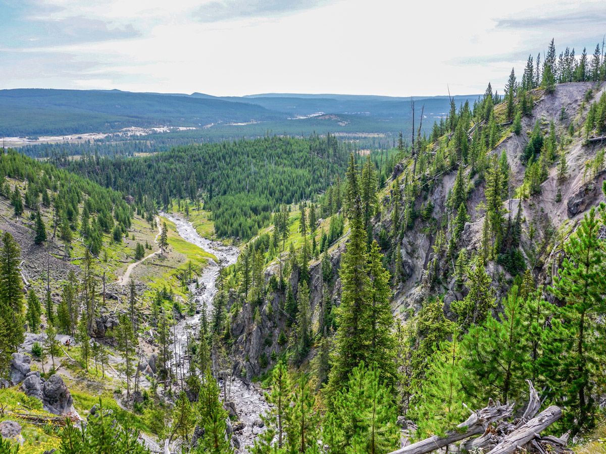 View from the mountain at Mystic Falls Hike in Yellowstone National Park
