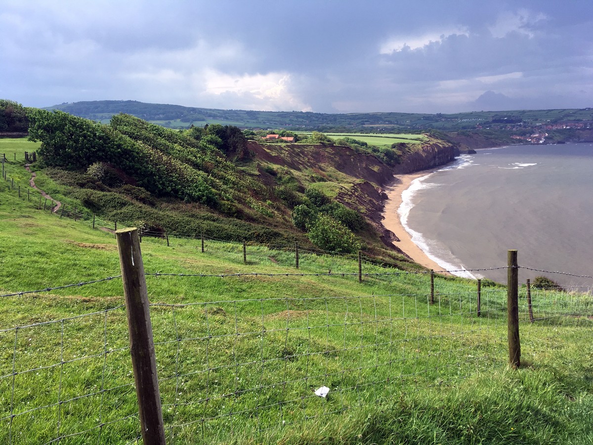 Cleveland Way down the beach on the Ravenscar and Robin Hood’s Bay Hike in North York Moors, England