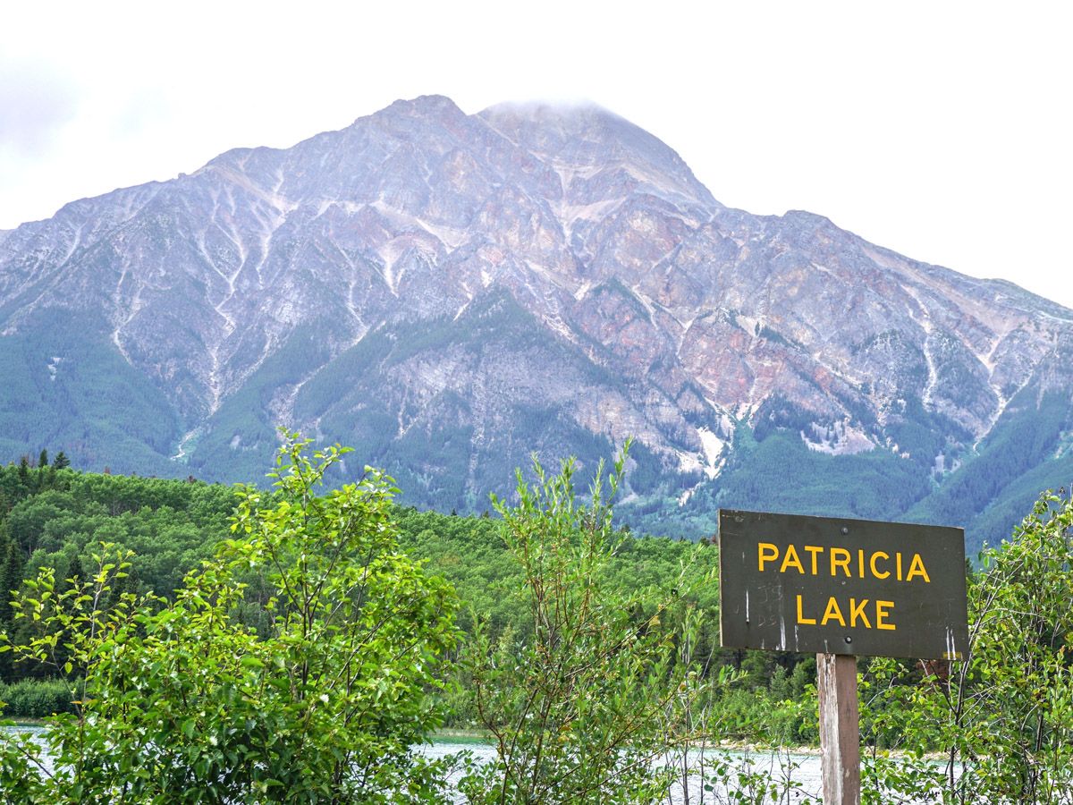 Patricia Lake sign on the Pyramid Lake Hike in Jasper National Park, Alberta