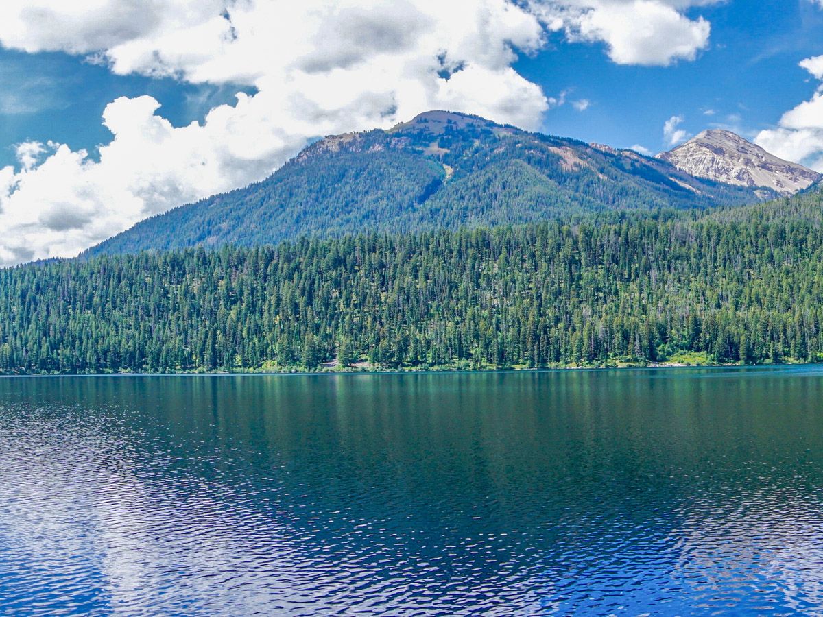 Beautiful blue lake at Phelps Lake Hike in Grand Teton National Park