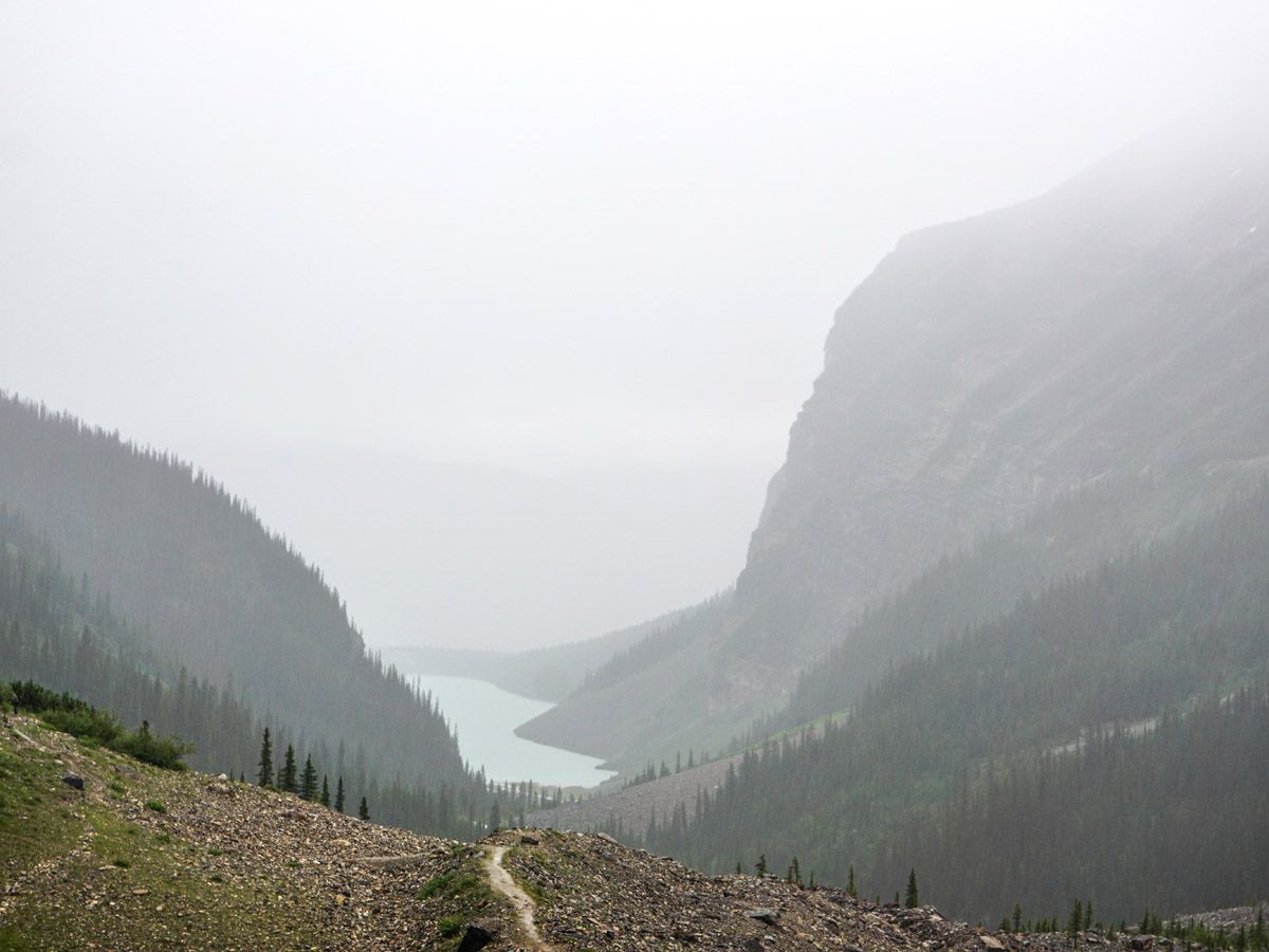 Route of the Plain of the 6 Glaciers Hike near Lake Louise, Banff National Park, Alberta