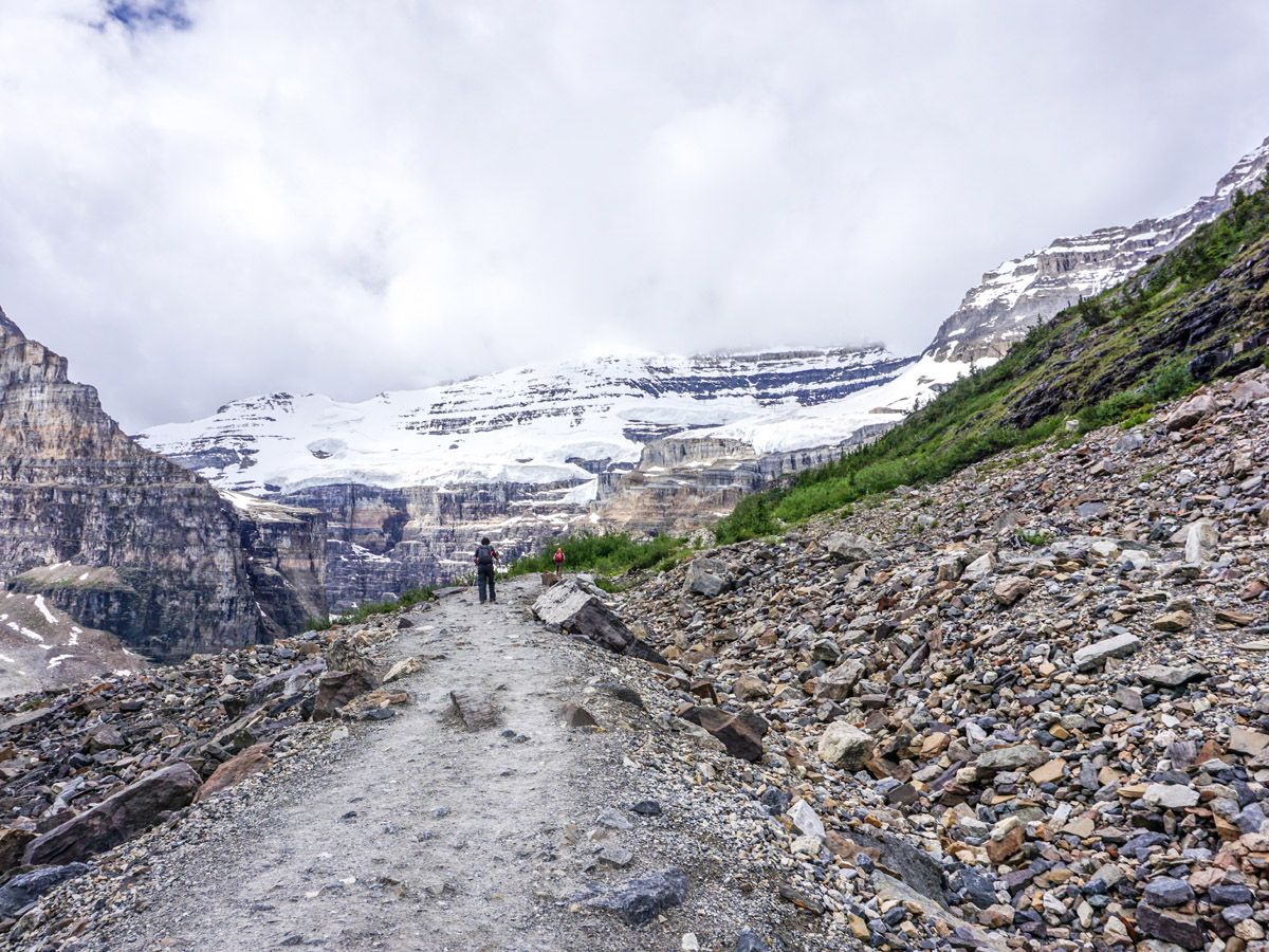 Trail views of the Plain of the 6 Glaciers Hike near Lake Louise, Banff National Park, Alberta